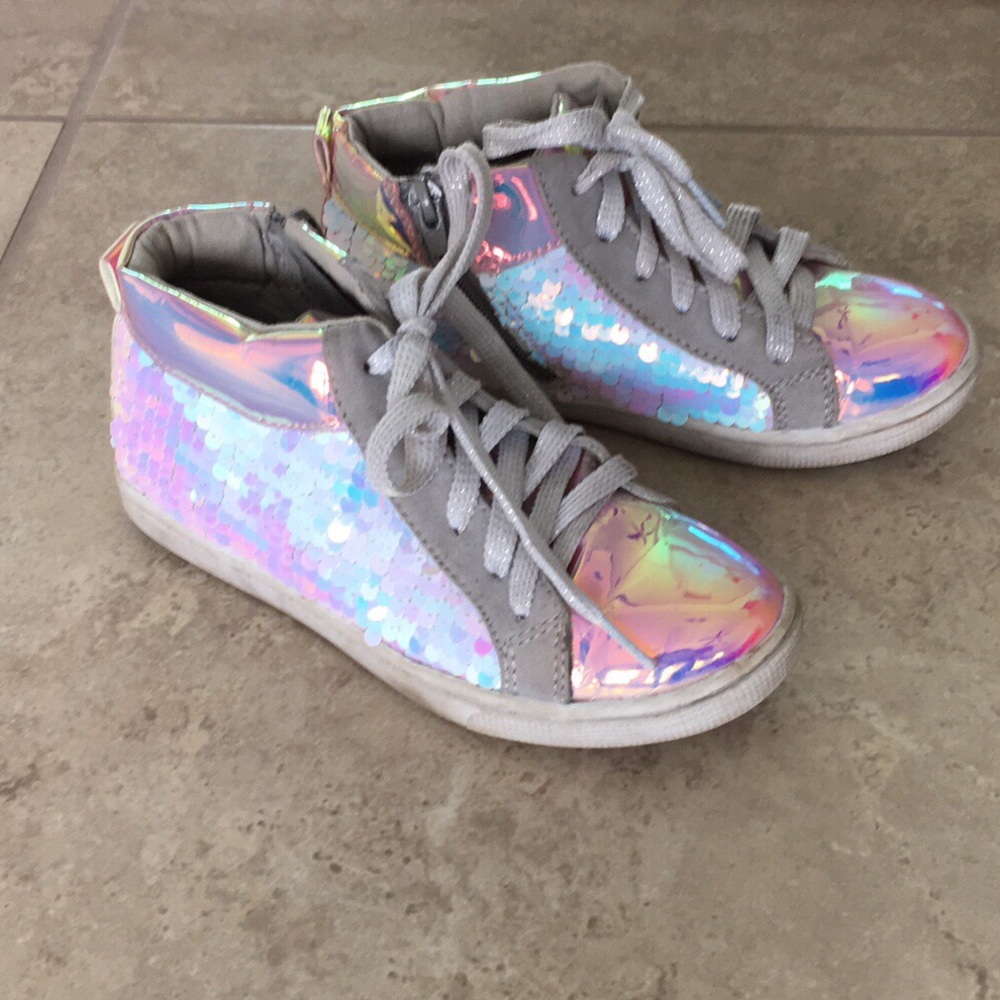 Justice sz 2 sequined high tops sneakers
